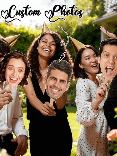 1/3/5/10/12/15/20/30pcs Custom Photo MasksCustomized ,Personalized Wedding Heads,Customized Big Head Hollow Portrait Stick, Customized Face Hollow Party Decor Accessories,Upload Photo, Suitable For Birthday, Wedding, Friends, Family, Best Gift, Party