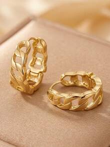 Khuyên tai vòng tròn rỗng mạ vàng, khuyên tai kim loại tối giản. - Bông tai hình bầu dục kiểu rỗng - Xem 4