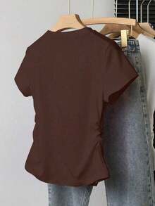 Camiseta ajustada de mujer con estampado de letras, silueta estilizante, estilo casual/al aire libre, nueva llegada de verano, color rojo - Multicolor - Ver 2