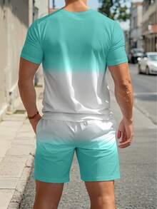 Bộ quần áo nam tay ngắn in chữ "PARIS" màu xanh lam và trắng ombre, quần short thể thao mùa hè, phụ kiện thiết yếu cho phong cách nghỉ dưỡng tươi mới. - Nhiều màu - Xem 4