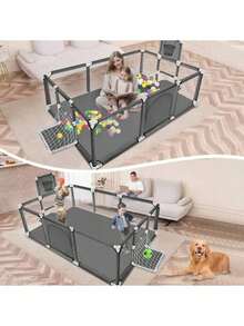 Baby Playpen, Spacious Playpen For Children, Easy To Assemble And Clean - Dark Grey - View 6