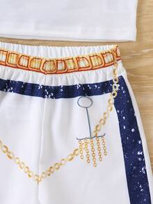 Conjunto de 3 piezas de chaqueta + chaleco + pantalones cortos con estampado de cielo estrellado para niñas, atuendo para actuaciones en el escenario - Azul Marino - Ver 4