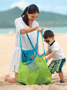 1pc Mesh Beach Bag, Toy Storage Bag, Outdoor Travel Foldable Organizer Mesh Bag, Children's Toy Storage Bag, Travel Organizer Bag, Cosmetic Bag, Vacation Organizer Bag, Suitable For Storing Children's Toys, Skincare Products, Phones, Small Items, Perfect For Travel, Beach, Bohemian Style - Blue - View 1