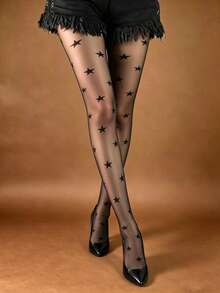 1 Pair Star Pattern Pantyhose Sexy Cute For Date Night Party Spring Fall - Multicolor - View 7