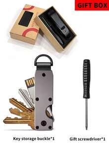 FOREVER MIYIN 極簡金屬鑰匙收納器附螺絲起子，碳纖維紋理，中性鑰匙圈，耐刮表面，便攜耐用，禮盒包裝，可收納多把鑰匙，通勤必備，日常使用，送給父親的禮物，送給男友的禮物，開學必備 - 黑色 - 查看 13