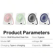 1pc Ultra-Quiet Mini Desktop Electric Fan, High-Airflow Portable Wall-Mounted Fan, USB Rechargeable Ultra-Thin Cooling Fan, Long-Lasting Battery Life For Indoor And Outdoor Use - A - View 11