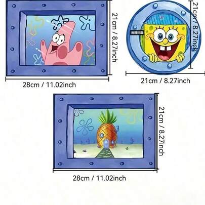 SpongeBob SquarePants 1 pieza Pegatinas decorativas divertidas de Bob Esponja, pegatinas decorativas de la casa de piña para habitación, pegatinas para ventanas y paredes, decoraciones para baño, habitación, fiestas importantes, suministros de cumpleaños, regalos del Eid al-Fitr, regalos del Día de la Madre, decoraciones de temporada de bodas, variedad de pegatinas autoadhesivas impermeables y a prueba de polvo (estilo aleatorio)