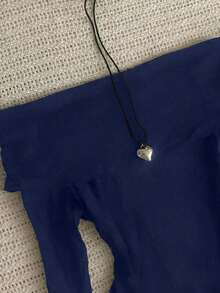 Top de manga larga con hombros descubiertos de unicolor negro, informal de primavera - Azul marino - Ver 4