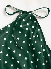 Blusa informal versátil de mujer con diseño de lunares, lazada en el hombro y cordón ajustable en la cintura, apropiada para uso diario y viajes, primavera/verano - Verde Oscuro - Ver 4