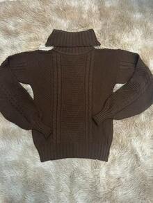 Women's High Neck Knit Sweater - Comfort And Style For Winter - Coffee Brown - View 2