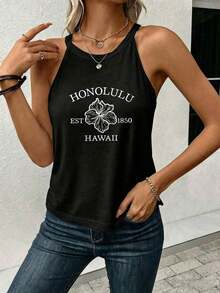 LUNE Camiseta de tirantes de cuello halter casual y cómoda para mujer, 95% algodón, adecuada para el verano - Negro 3 - Ver 7