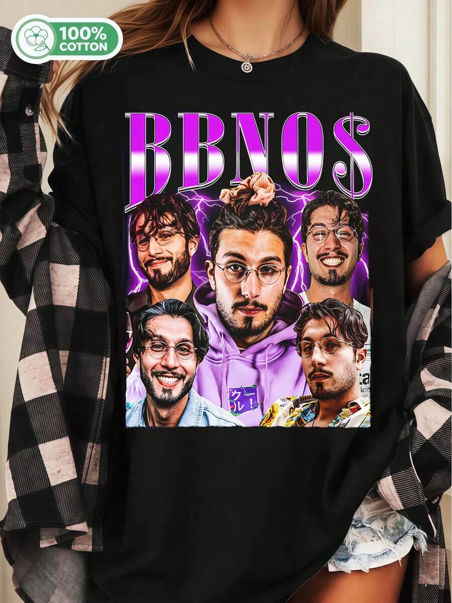 Bbno$ Canadian Rapper Vintage Bootleg Collage Unisex Cotton T-Shirt Hip Hop Graphic Streetwear Tee (2) - Black - View 1