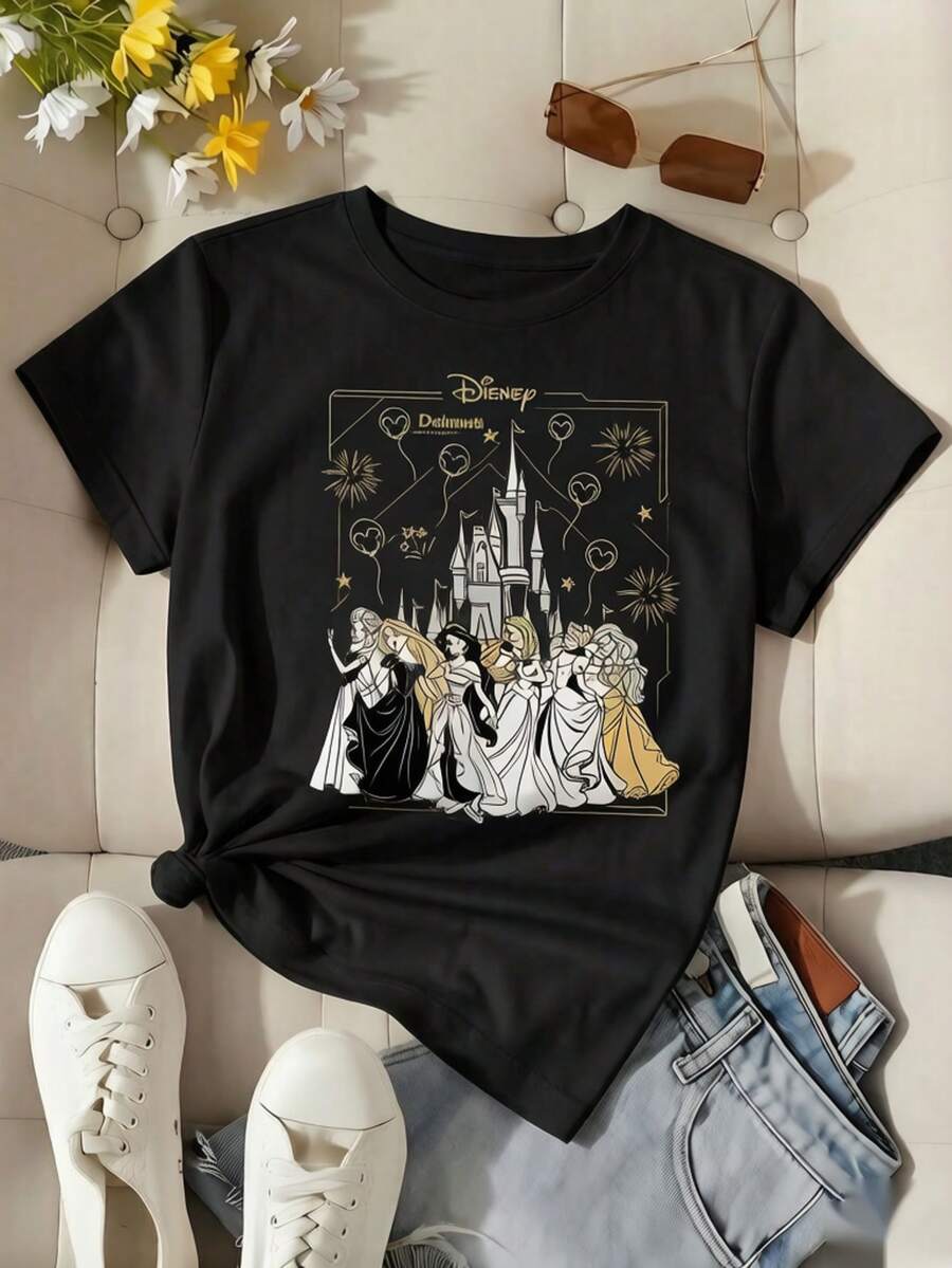 Women Black Cotton T-Shirt With Round Neck And Short Sleeves Medium Stretch Fabric For Everyday Comfort - 黑色 - 查看 1