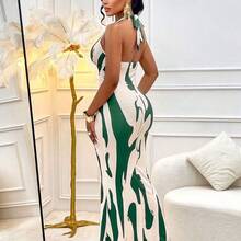 Women's Sexy Wavy Pattern Print Deep V Neck Ruched Waist Spaghetti Strap Lace Bodycon Vacation/Party Dress (Random Floral Print) Elegant Summer - Azul - Ver 3