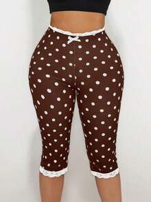 Women's Lace Trim Bow Decor Polka Dot Skinny Pants - Màu nâu  Mocha - Xem 3