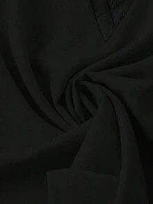 Blusa de mujer con cuello en V, manga farol y parches - Negro - Ver 3