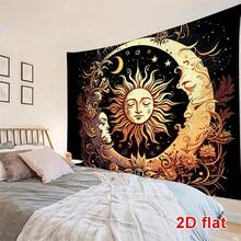 1 pieza Tapiz con sol y luna sobre fondo negro con patrón bohemio dorado, decoración de pared para un estética mística y celestial, decoración de pared de arte bohemio chic - Multicolor - Ver 9