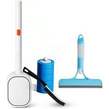 4 In 1 Cleaning Brush Set Home Kitchen Multi-Purpose Household Cleaning Tools With Brush, Window Glass Wiper, Sticky Lint Roller Long Handle Brush Bathroom, Tiles, Kitchen Surfaces - Mặc định - Xem 1