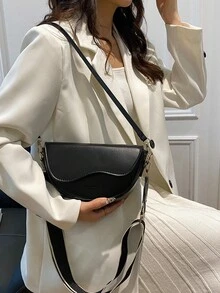 Bolso de hombro retro para mujer, bolso cruzado con correa ancha, bolso multifuncional - Negro - Ver 9
