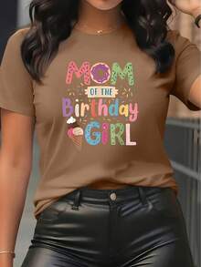 Women's Simple Casual Short Sleeve Sports T-Shirt With Round Neck And Creative Happy Birthday Graphic Print, Comfortable Top For Summer Vacation - 白色 - 查看 7