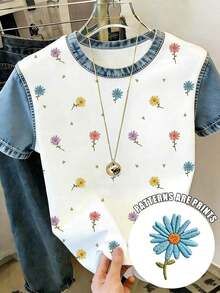 Camiseta de manga corta con estampado floral, camiseta de verano, blusa refrescante para damas, camiseta estética - Multicolor 2 - Ver 1