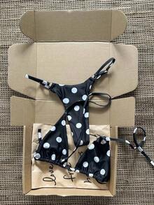 Conjunto de bikini de rayas coloridas y sexy para primavera/verano 2026, traje de baño de estilo minimalista de tres puntos para mujeres jóvenes - Blanco y Negro - Ver 7