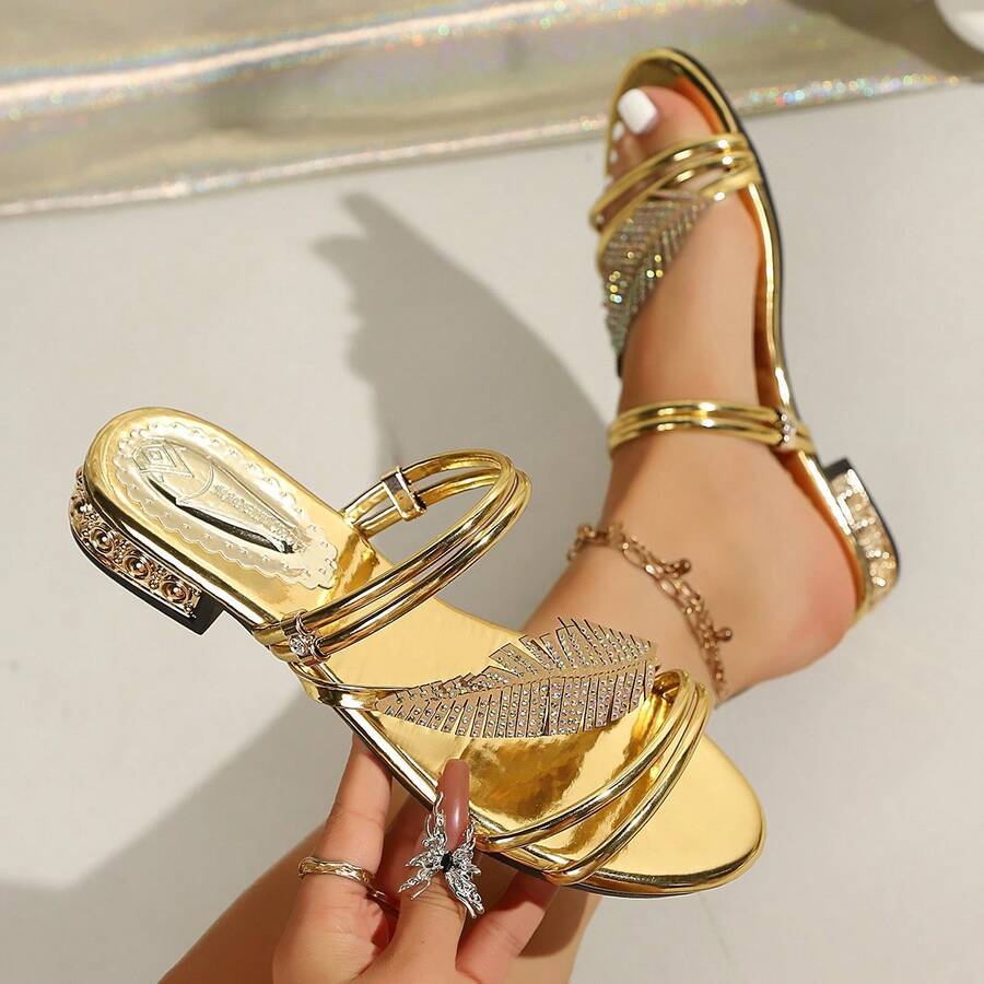 Fashionable Reversible Rhinestone Decorated Sandals, Versatile Fairy Style