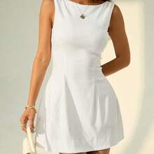 PETITE Women Summer Solid Zipper Front Casual Versatile Jumper Dress White Dresses,Summer Dresses For Women,Business Casual Woman Business Women Attire - Blanco - Ver 9