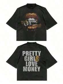 Fly "I Want Your Money" Hip-Hop Style T-Shirt, 100% Cotton, Double-Sided Print, Suitable For Men And Women, Best Summer Gift, Casual Short-Sleeve T-Shirt - Premium Cotton Graphic Print Crew Neck T-Shirts - 365T - 黑色 - 查看 4