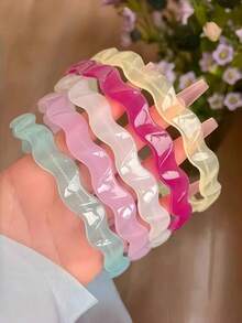 5pcs/2pcs/1pc Candy Color Acrylic Wavy Headbands, Non-Slip Teeth Hairbands, Minimalist Hair Accessories For Daily Use - Multicolor - View 2
