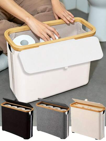 1pc Bamboo Toilet Paper Basket - Toilet Paper Storage Basket - Ultimate Bathroom Storage Basket. Bamboo Storage Basket, Toilet Paper Organizer, Bathroom Accessory Holder - Toilet Paper Holder, Enclosed Toilet Paper Storage Container