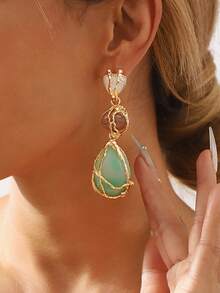 Khuyên tai dáng dài đính đá nhựa phong cách Boho mới cho nữ, kiểu dáng sang trọng nhẹ nhàng, chất liệu hợp kim, họa tiết hình học. - Nhiều màu - Xem 2