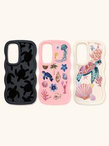 Bộ 3 ốp lưng điện thoại in hình rùa biển, viền lượn sóng, chất liệu TPU mềm dẻo chống sốc, phong cách bãi biển mùa hè, tương thích với iPhone 15/14/13/12/17 Pro Max & Galaxy S25 Ultra, thích hợp sử dụng hàng ngày hoặc làm quà tặng, giao hàng nhanh. - Nhiều màu - Xem 24