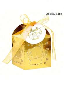 25pcs/50pcs Per Pack Elephant Candy Gift Small Square Box, Birthday Party Chocolate Packaging Box 5*5*8cm, Includes Ribbon And Thank You Tag, Suitable For Christening, Holiday Gifts Packaging And Decoration - Multicolor - View 26