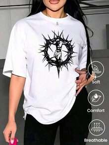 Camiseta de manga corta de moda para primavera y verano de 2026, con estampado de dibujos animados, modelo de pareja, unisex, ideal para oficina y ocio - Blanco - Ver 8