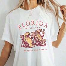 Conjunto para el Día de la Madre, Camiseta con Estampado de Caimán de Florida |      Camiseta |     Camisa de Cocodrilo de Florida |     Camiseta con Diseño Retro |     Camisa de estilo vintage |      Camiseta de playa, camisetas oversize para mujer, vestidos estampados para mujer, tops de mujer 2026 - Blanco - Ver 5