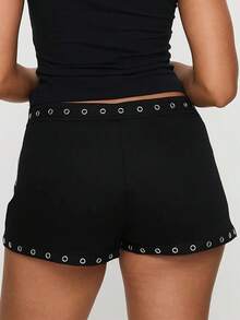 Women Rivet Summer Casual Hot Mini Shorts Mid Rise Y2K Micro Shorts With Zipper - Black - View 3