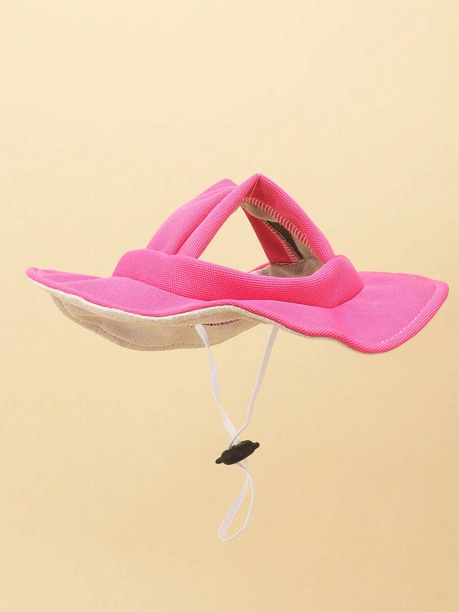 Sombrero de sol de poliéster con decoración de orejas lindas, ajustable anti-caída, protección solar, adecuado para perros pequeños en primavera, otoño e invierno para uso al aire libre - Rosa - Ver 1