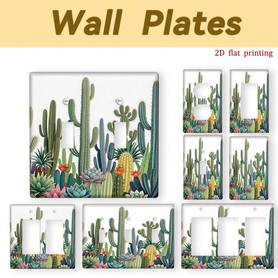 1pc Cactus Flower Switch Plate Cover - Modern Desert Style Light Switch Plate With Cactus Pattern, Easy Installation, Suitable For Bathroom, Office, Compatible With Outlet Covers, Adult Use, 2D Flat Design - Multicolor - View 1
