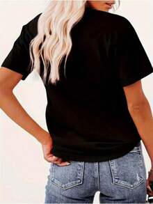 Women's Retirement Theme Print T-Shirt - Say Goodbye To Stress, With Retirement Slogan, Tree And Cocktail Design, High-Quality Soft And Breathable Fabric, Loose Fit, Casual Summer Outdoor Top, Washable - 黑色 - 查看 2
