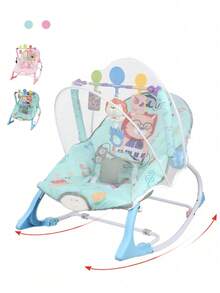 Multifunctional Baby Rocker With Mosquito Net, Music, Vibration, And Hanging Toys, Adjustable Backrest - Baby Blue - View 2
