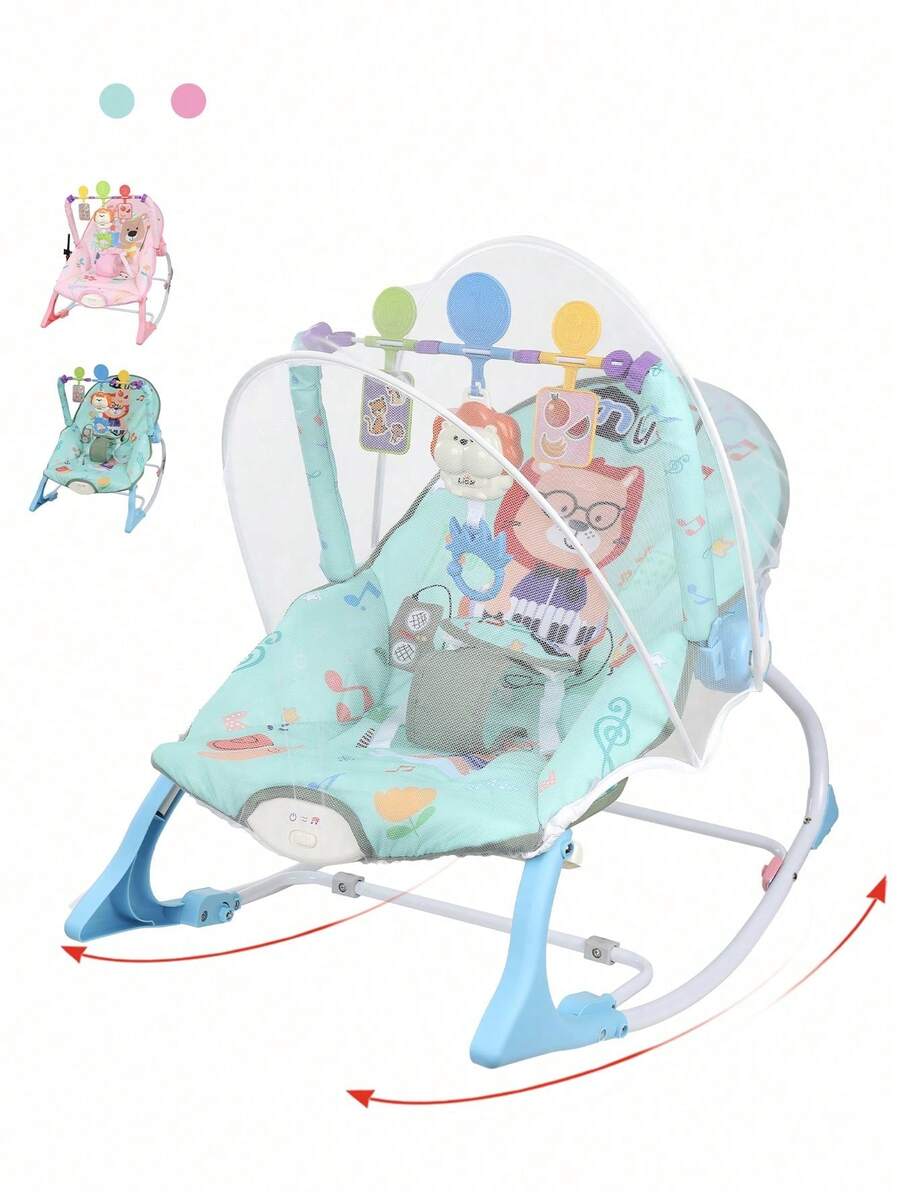 Multifunctional Baby Rocker With Mosquito Net, Music, Vibration, And Hanging Toys, Adjustable Backrest