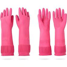 Mamison 2 Pairs Reusable Waterproof Household Dishwashing Cleaning Rubber Gloves, Non-Slip Kitchen Glove (Pink, Medium (Pack Of - kiểu dáng như hình ảnh - Xem 1