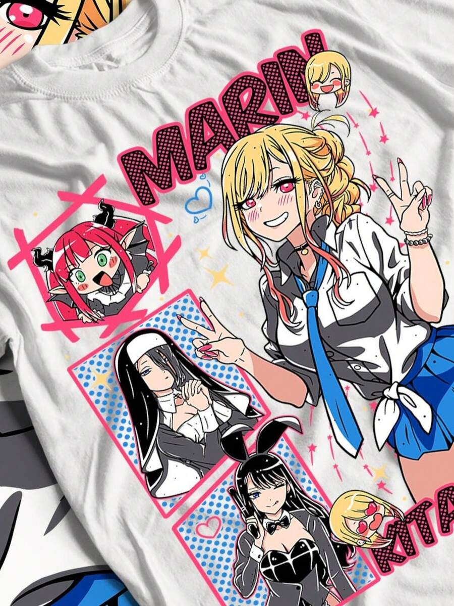 Camiseta de anime My Dress Up Darling, camiseta unisex para fans de M1ARIN Kitagawa, todas las tallas, regalo para amantes del anime, camiseta de cosplay, regalo personalizado. Camiseta unisex de algodón puro de 220 g, peso ideal para todas las estaciones, adecuada tanto para hombres como para mujeres. Tejido duradero de alta calidad, suave al tacto y de larga duración. Parte superior transpirable. Adecuada para la primavera y el verano de las mujeres, vacaciones, Día de la Madre, Día de la Independencia. - Blanco - Ver 1