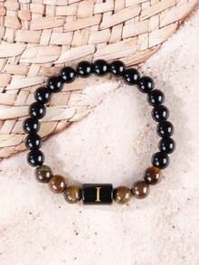 1 chiếc vòng tay nam Bohemia, vòng tay hạt đá mắt hổ và tourmaline bảo vệ với chữ cái đầu từ A-Z, quà tặng trang sức mùa hè, quà tặng cho nam giới. - Nhiều màu - Xem 22