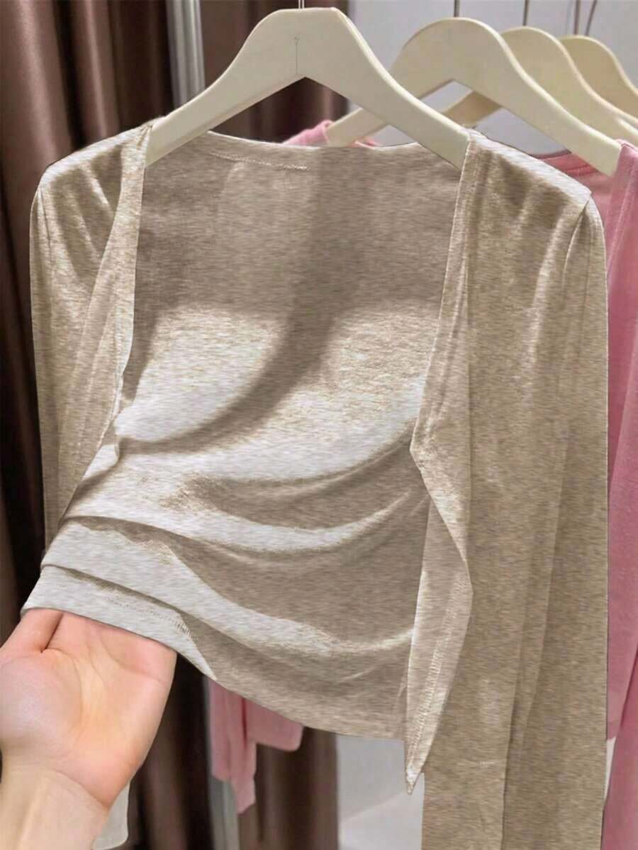 Cárdigan casual de mujer de unicolor y peso ligero, para primavera/verano - Caqui - Ver 1