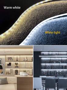 [1m/2m/3米/5m/10m LED燈條，電視背光，家居裝飾照明，家用LED夜燈，適用於家庭、房間、客廳、臥室、廚房裝飾，附電源，冷白/暖白，超亮且柔和，高密度，柔軟可裁剪LED燈條，適用於廚房、櫥櫃、層架、檯面、臥室，附感應開關衣櫥燈] - 白色 - 查看 6