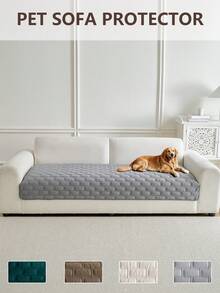 1 pieza Funda de sofá para mascotas de unicolor antideslizante, protector de sofá acolchado anti-arañazos, funda de muebles lavable a máquina para todo el año para perros y gatos - Gris - Ver 1
