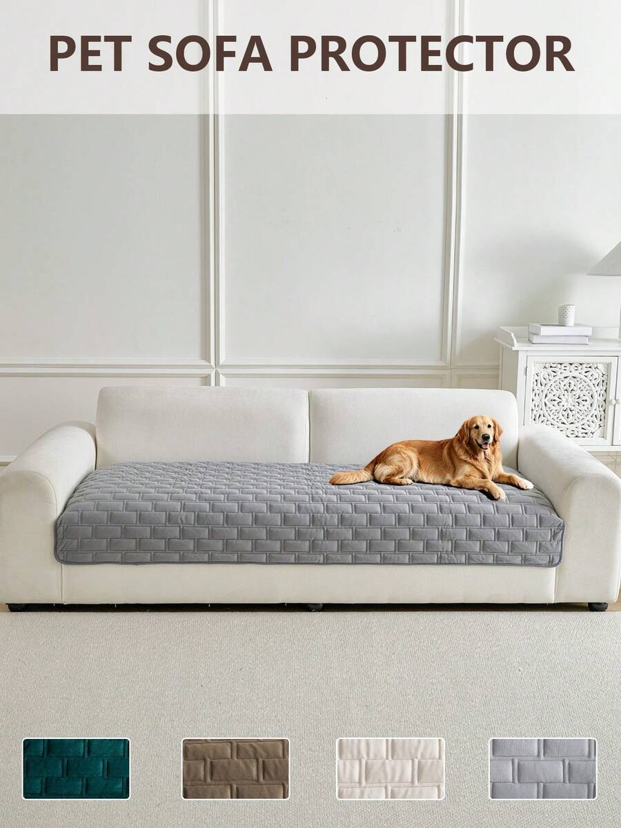 1 pieza Funda de sofá para mascotas de unicolor antideslizante, protector de sofá acolchado anti-arañazos, funda de muebles lavable a máquina para todo el año para perros y gatos - Gris - Ver 1
