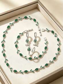 1 Set Zirconia Tulip Series 4pcs Jewelry Set, Including Necklace, Bracelet, Earrings And Ring, French Retro Style - Earrings, Necklace, Ring, Bracelet Set - View 7